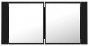 fekete akril LED-es fürdőszobaszekrény tükörrel 90x12x45 cm