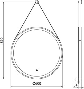 Mexen Reni, LED fürdõszobai tükör háttérvilágítással 60x60 cm, 6000K, fekete keret, páramentes, 9812-060-060-611-70