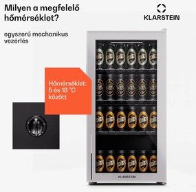 Klarstein Beersafe 74 Slim, hűtőszekrény, 74 liter, 3 polc, panorámás üvegajtó