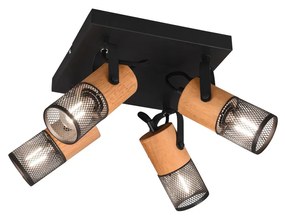 TRIO TOSH spotlámpa, 4 forgatható lámpafejjel, fa és rács részletekkel, fekete, 4 db E14 foglalattal, TRIO-804300432