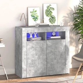 betonszürke tálalószekrény LED-világítással 80 x 35 x 75 cm