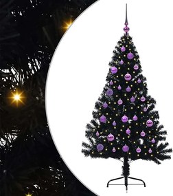 vidaXL Mesterséges, előre világított karácsonyi fa Fekete 150 cm PVC