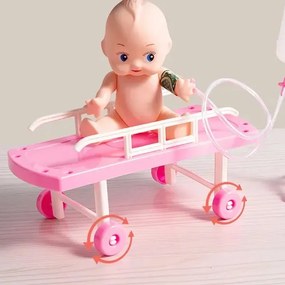 Orvosi készlet 73 kellékkel, interaktív mentőautó fényekkel és hanghatásokkal, baba, rózsaszín