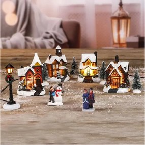 Karácsonyi elemes XXL dekor falu szett LED világítással, 14 db-os