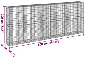 horganyzott vas gabion kosár fedéllel 500 x 50 x 200 cm