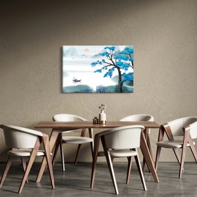 Kép - festett tó csónakkal (90x60 cm)