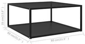 Fekete edzett üveg dohányzóasztal 80 x 80 x 35 cm