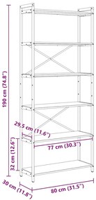 Könyvszekrény Musta tammi 80 x 30 x 188 cm Faanyag