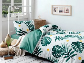 Monstera egyszemélyes ágyneműhuzat garnitúra lepedővel, zöld