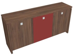 Verno alacsony szekrény 188 x 46 x 90 cm, kombinált ajtó, dió / piros
