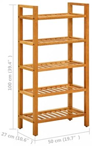 tömör tölgyfa cipőtartó 5 polccal 50 x 27 x 100 cm