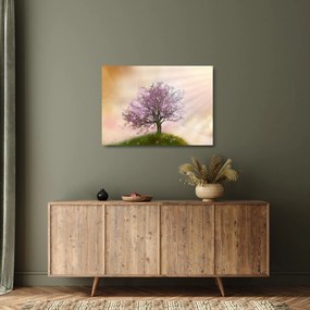Virágzó fa képe egy domb tetején (üvegen) (70x50 cm)
