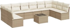 vidaXL 11 részes bézs polyrattan kerti ülőgarnitúra párnákkal