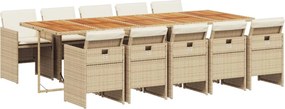 vidaXL 11 részes bézs polyrattan kerti étkezőgarnitúra párnákkal