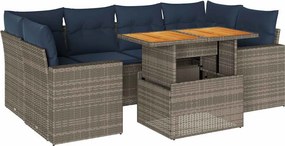 vidaXL 7 részes szürke polyrattan kerti ülőgarnitúra párnákkal