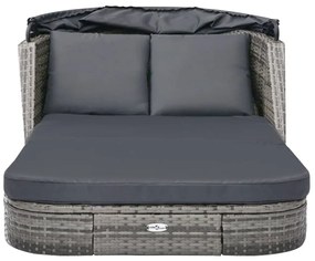 Antracitszürke polyrattan napozóágy napellenzővel