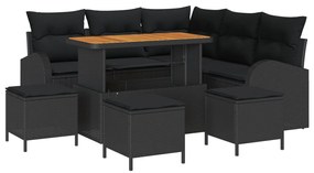 9 Rész Kerti Kanapé Szett Párnákkal Fekete Rattan Akáciával, 2-Fős Kerti Kanapé Párnákkal Fekete Rattan, 4 Rész Kerti Étkező Szett Párnákkal Fekete Rattan Akáciával