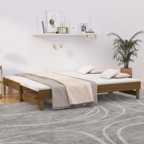 mézbarna tömör fenyőfa kihúzható kanapéágy 2 x (80 x 200) cm