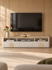 Amilio TV-szekrény 200 cm fiókos - kasmír / olajozott tölgy / világos tölgy fogantyú