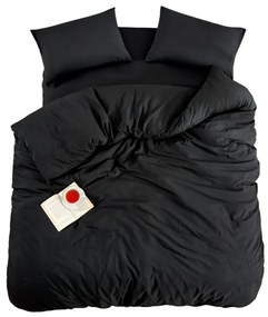 Fekete négyrészes kétszemélyes hosszabbított ágyneműhuzat lepedővel 200x220 cm Classic – Mila Home