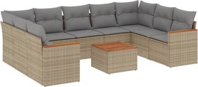 vidaXL 10 részes bézs polyrattan kerti ülőgarnitúra párnával