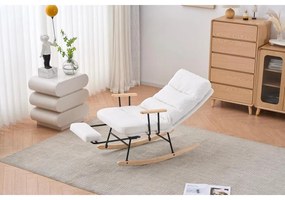 Hintaszék fa lábakkal, plüss szövettel, 4 fokozatban állítható háttámlával,  fehér