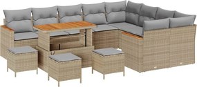 vidaXL Kerti Kanapé Szett párnával tárolóval 13 pcs Bézs Poly Rattan