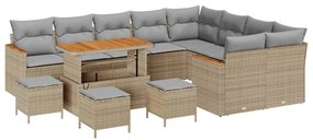 vidaXL Kerti Kanapé Szett párnával tárolóval 13 pcs Bézs Poly Rattan