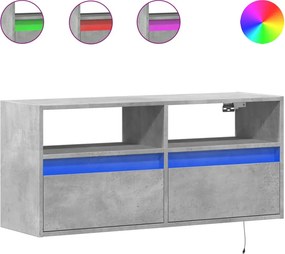 vidaXL betonszürke falra szerelhető TV-szekrény LED-del 100x31x45 cm