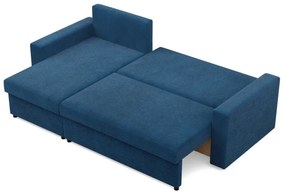 Zeus sarokkanapé, 2 ágyneműtartóval, egyenes kartámasz, kordbársony, univerzális oldal, bonell töltet, kék