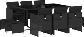 vidaXL 11 részes fekete polyrattan kerti étkezőgarnitúra párnákkal