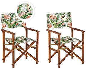 Sötétbarna kerti szék kétdarabos szettben szürke/flamingómintás huzattal CINE Beliani