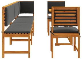6 darabos kerti étkező szett párnákkal, tömör akácfából