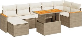 vidaXL 8 részes bézs polyrattan akácfa kerti ülőgarnitúra párnával