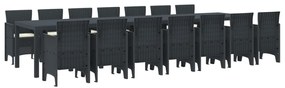 15 darabos kerti étkező szett párnákkal, antracit poly rattan