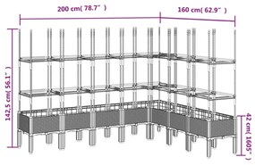 világosszürke PP rácsos kerti ültetőláda 200 x 160 x 142,5 cm