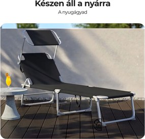 HAWAII kerti napozóágy állítható napellenzővel, 195x60x30cm, fekete Casaria