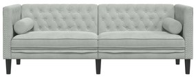 3 személyes világoszöld bársony Chesterfield kanapé párnákkal