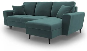 Petróleum színű bársony kinyitható tárolóhelyes sarokkanapé Kyoto – Cosmopolitan Design