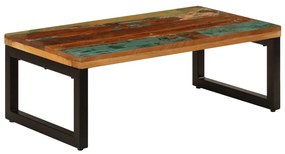 Tömör újrahasznosított fa és acél dohányzóasztal 100x50x35 cm