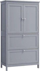 Álló Fürdőszobai Szekrény 2 Fiókkal és 2 Ajtóval, 30 x 60 x 110 cm, szürke
