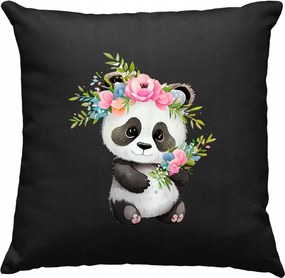 Panda virágos párna, fekete