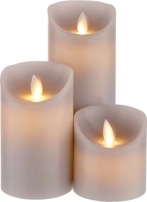 GLOWING FLAME szürke LED-es gyertya, szürke 3db-os szett