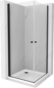 Mexen Pretoria Duo, 2 szárnyas zuhanykabin 90 (ajtó) x 90 (ajtó) x 190 cm, 6 mm átlátszó üveg, fekete profil + vékony zuhanytálca 5 cm, fehér, 852-09…