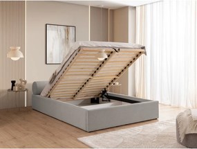 Világosszürke kárpitozott ágyneműtartós franciaágy ágyráccsal 180x200 cm Cille – Ropez