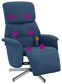 Kék szövet dönthető masszázsfotel lábtartóval