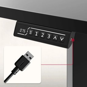 Elektromos állítható magasságú íróasztal, sarokasztal, memória és USB funkcióval, 145 cm x 60 cm, fekete