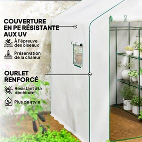 Outsunny Kerti Üvegház 3 Szintes Polcokkal, Erkély Üvegház, 135 g/m² Erősített Fedele, Acél Váz, Felgöngyölhető Cipzáras Ajtó Zöldségek, Növények, Vir