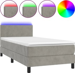 vidaXL világosszürke bársony rugós és LED-es ágy matraccal 90x190 cm