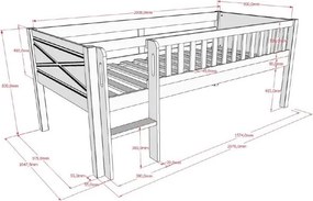 Fehér borovi fenyő galéria gyerekágy ágyráccsal 90x200 cm Scott – Vipack